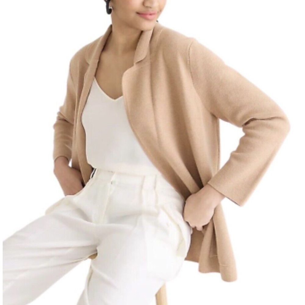 J CREW Sweater Blazer Womens XXS Eloise NEW Cotton-Wool Relaxed Khaki Tan BA552